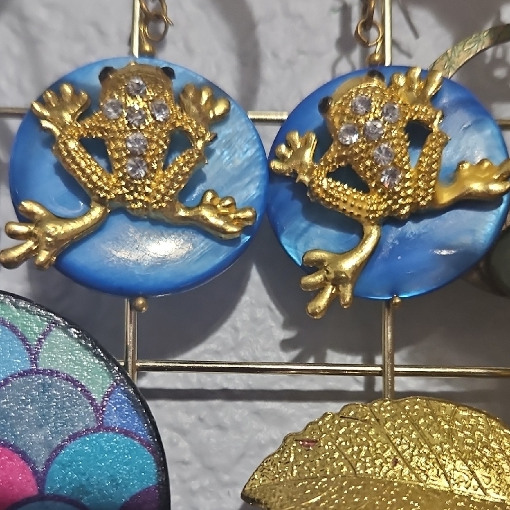 Ornate Gold and Blue Statement Earrings
